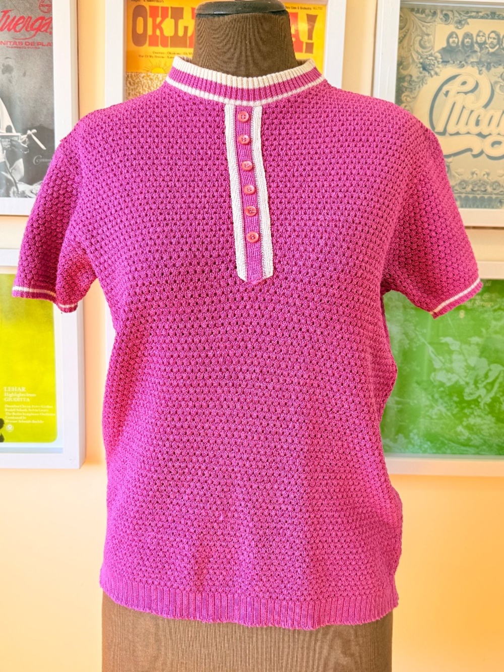 VINTAGE 70S PURPLE TEXTURED KNIT TOP –RETRO PREPPY